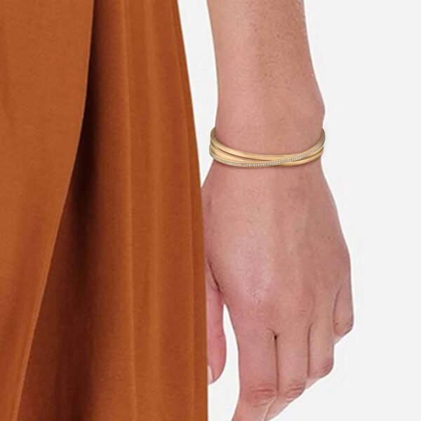 Rose Gold Coloured Stainless Steel & Cubic Zirconia Saya Bracelet - Image 2