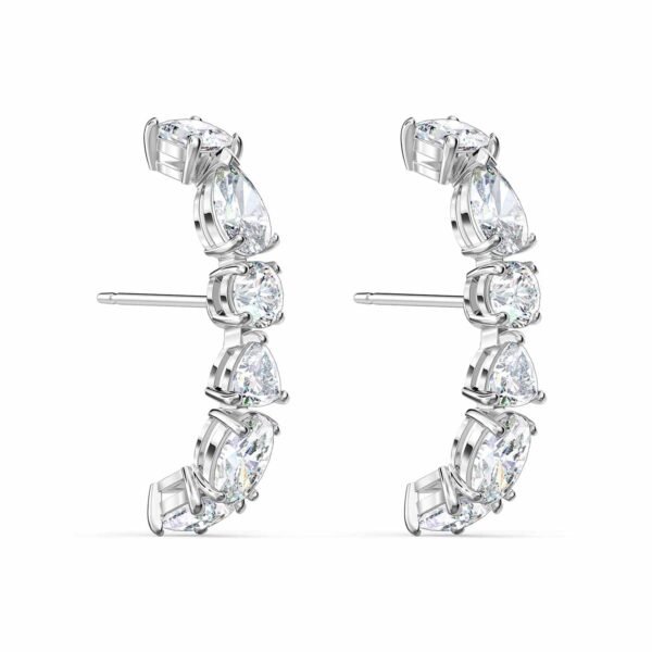 Rhodium Plated Tennis Deluxe Cubic Zirconia Cuff Earrings - Image 3