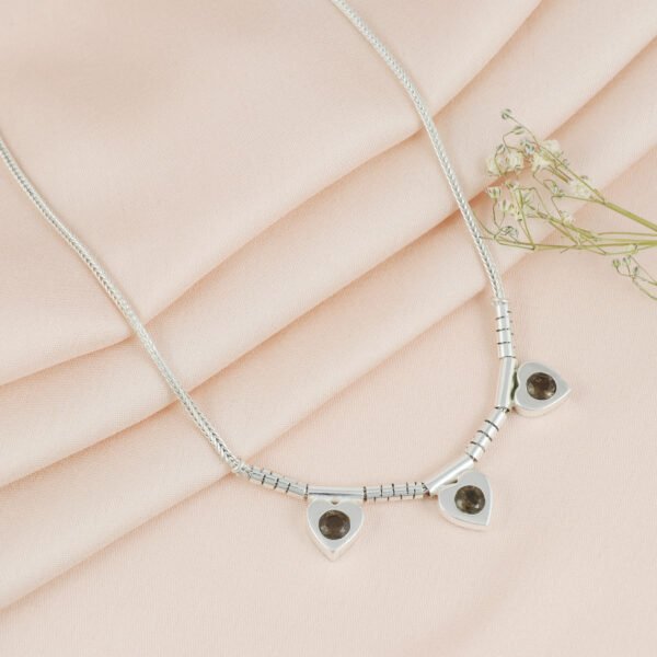 Elegant Sterling Silver Pendant with Triple Black Stone Drops - Image 2